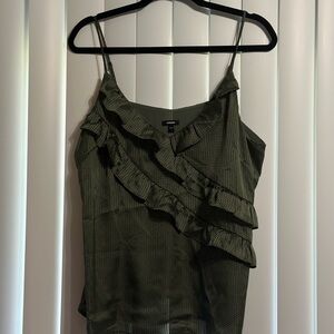 Express Olive Ruffle Blouse